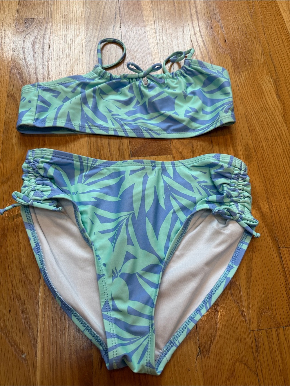 Old Navy Girls Aqua and Teal Leaf Print Bikini